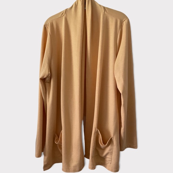 LOGO by Lori Goldstein Sweaters - Logo Lounge Yellow Cardigan Knit Sweater with Dotted Swiss Size L